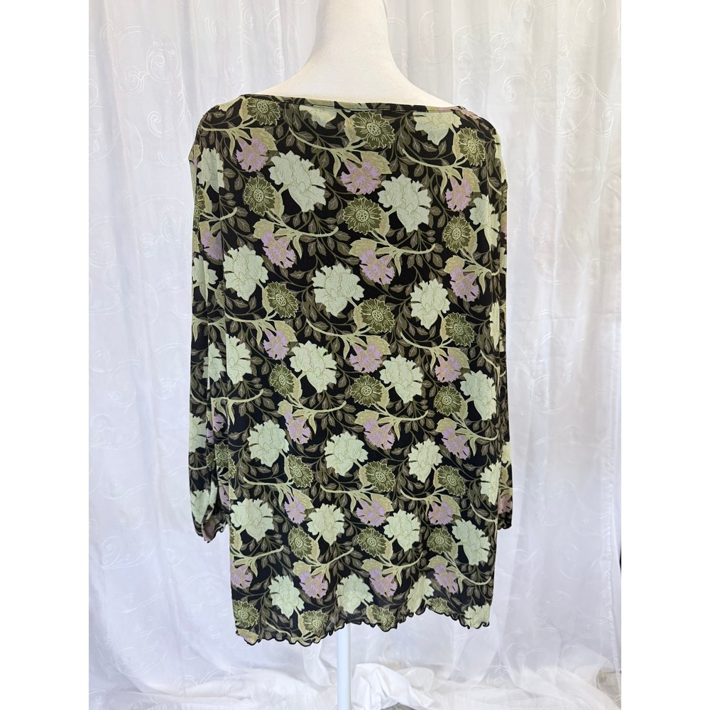 Apostrophe Woman Floral Mesh Tunic Top Plus Size 24-26W Green Purple Lettuce Hem - Picture 3 of 8